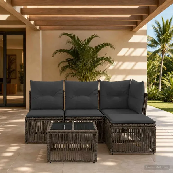 Ensemble de canapé de jardin 5 pcs Gris polyrotin