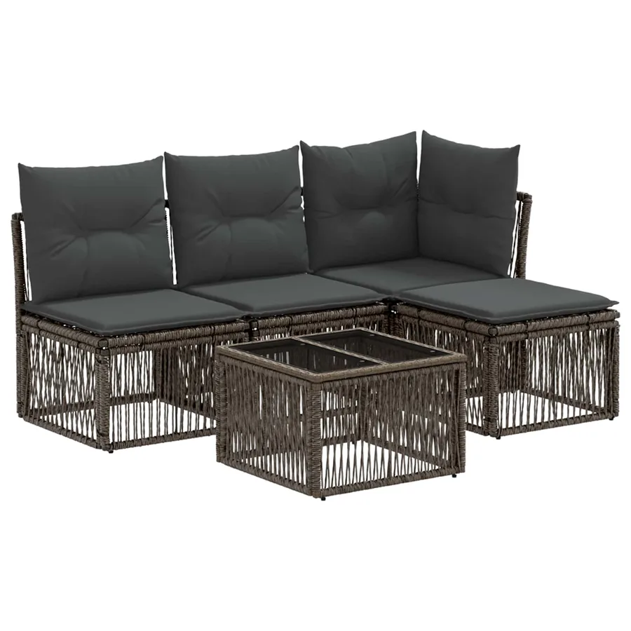 Ensemble de canapé de jardin 5 pcs Gris polyrotin - 2