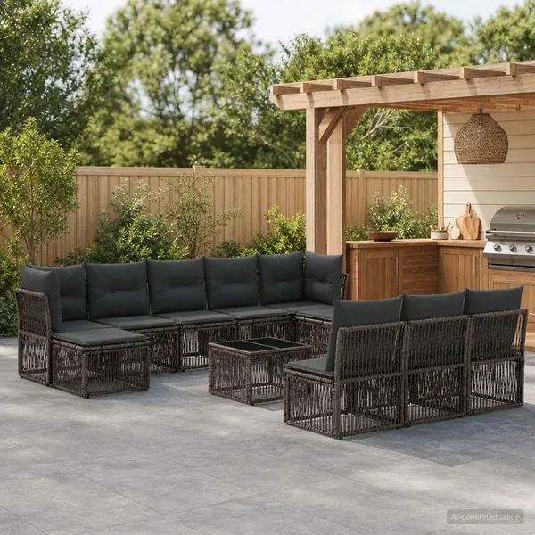 Ensemble de canapé de jardin 11 pcs Gris polyrotin