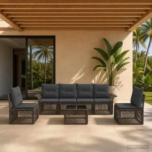 Ensemble de canapé de jardin 7 pcs Gris polyrotin