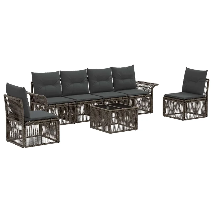 Ensemble de canapé de jardin 7 pcs Gris polyrotin - 2
