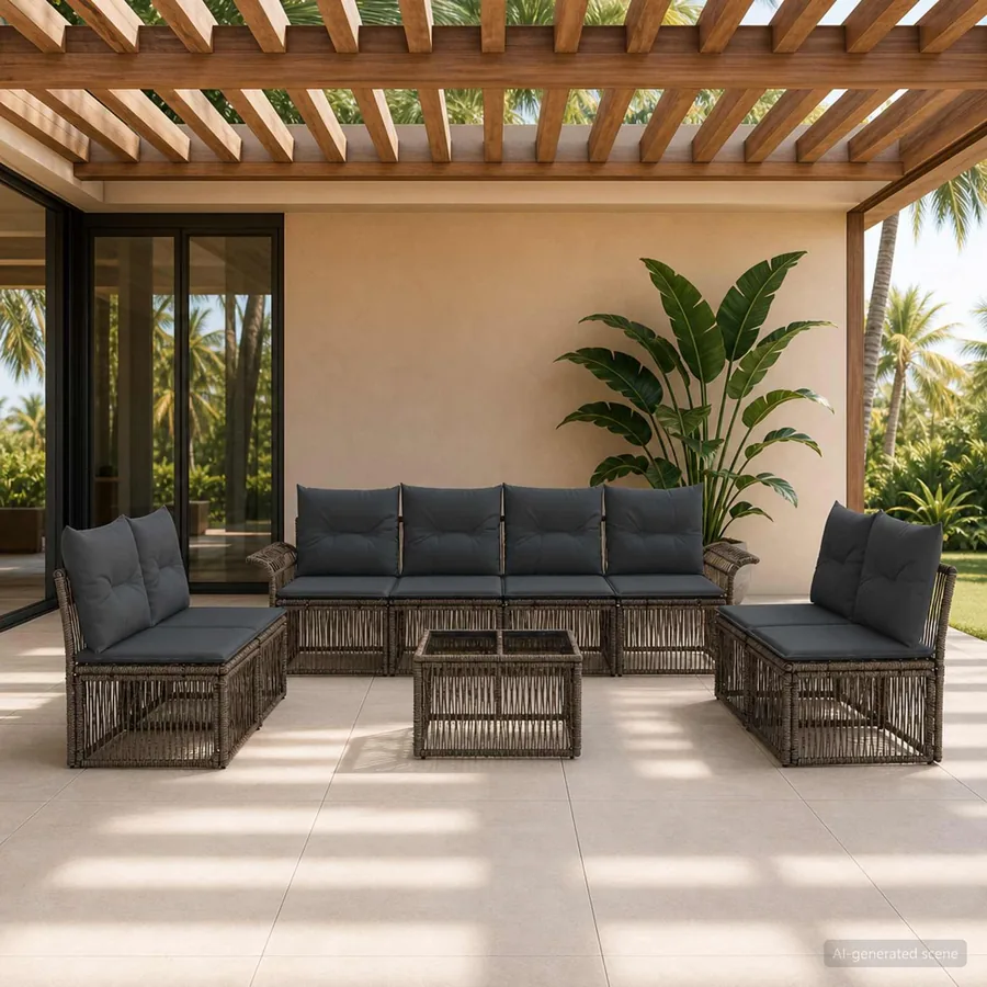 Ensemble de canapé de jardin 9 pcs Gris polyrotin