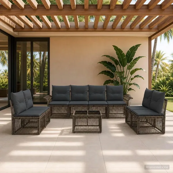 Ensemble de canapé de jardin 9 pcs Gris polyrotin