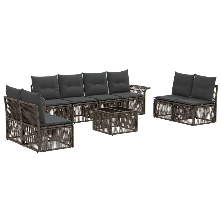 Ensemble de canapé de jardin 9 pcs Gris polyrotin - 2