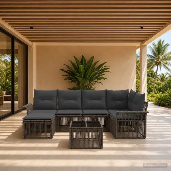 Ensemble de canapé de jardin 7 pcs Gris polyrotin