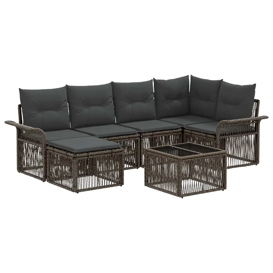 Ensemble de canapé de jardin 7 pcs Gris polyrotin - 2