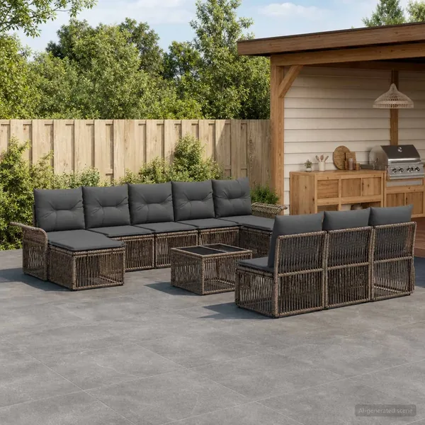 Ensemble de canapé de jardin 11 pcs Gris polyrotin
