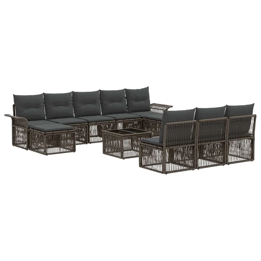 Ensemble de canapé de jardin 11 pcs Gris polyrotin - 2