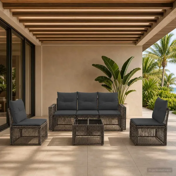 Ensemble de canapé de jardin 6 pcs Gris et Gris foncé polyrotin