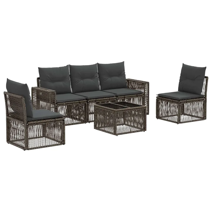 Ensemble de canapé de jardin 6 pcs Gris et Gris foncé polyrotin - 2