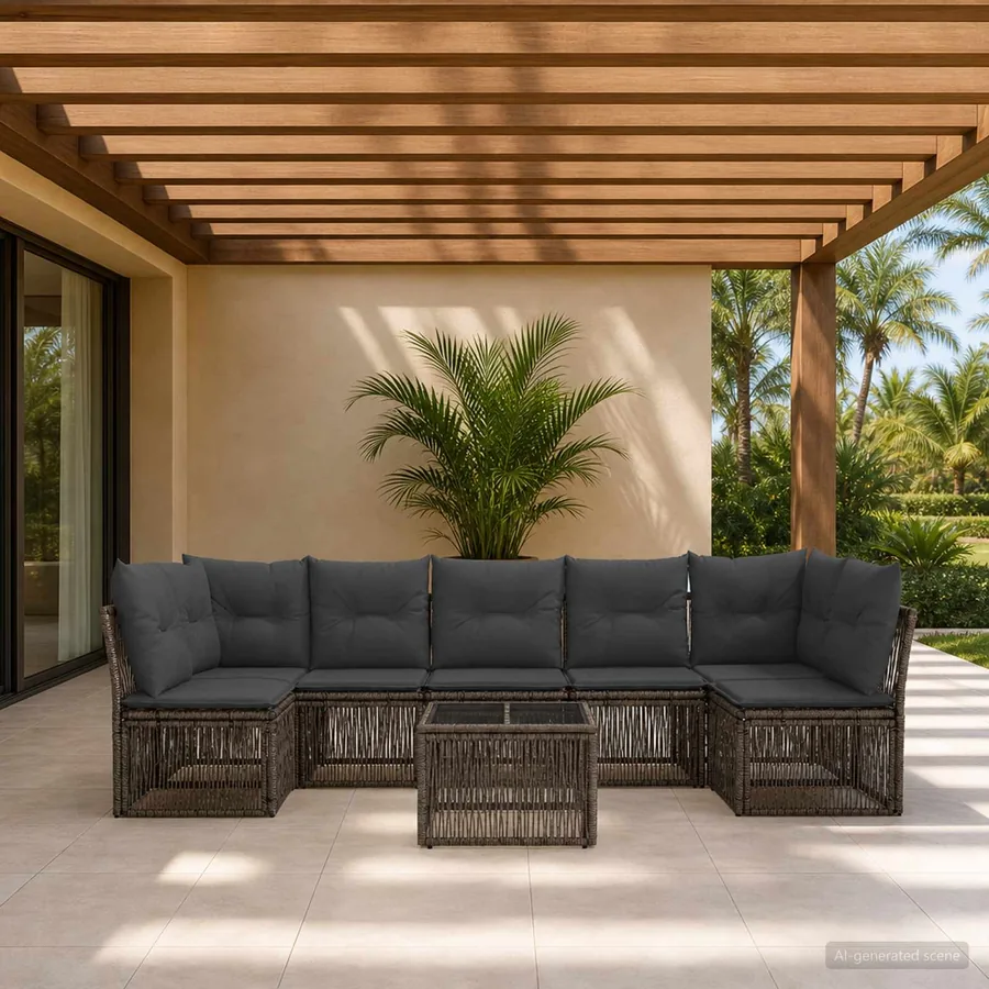 Ensemble de canapé de jardin 8 pcs Gris polyrotin