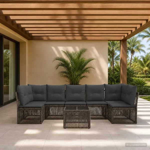 Ensemble de canapé de jardin 8 pcs Gris polyrotin