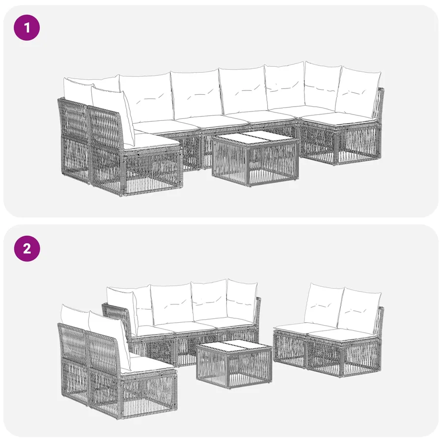 Ensemble de canapé de jardin 8 pcs Gris polyrotin - 9