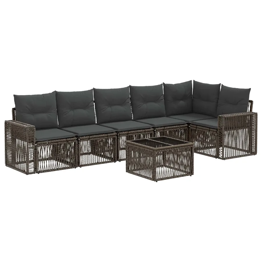 Ensemble de canapé de jardin 7 pcs Gris et Gris foncé polyrotin - 2