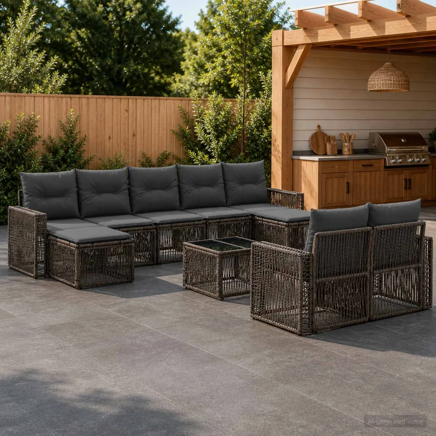 Ensemble de canapé de jardin 10 pcs Gris et Gris foncé