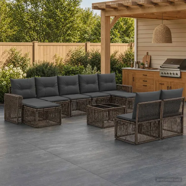 Ensemble de canapé de jardin 10 pcs Gris et Gris foncé