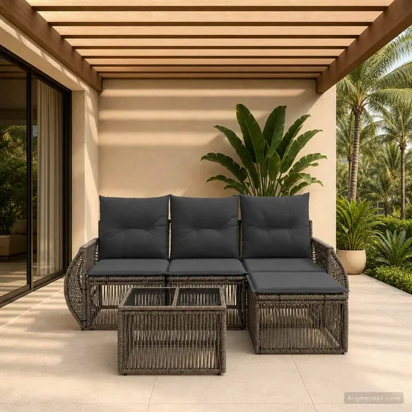 Ensemble de canapé de jardin 5 pcs Gris et Gris foncé polyrotin