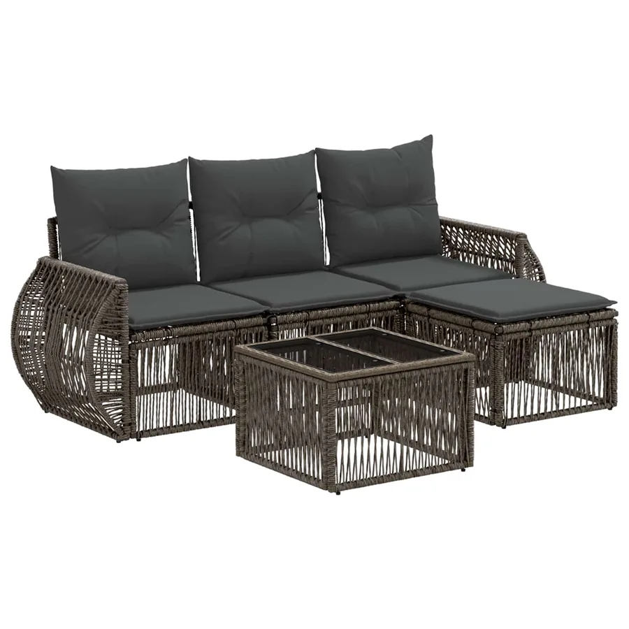 Ensemble de canapé de jardin 5 pcs Gris et Gris foncé polyrotin - 2