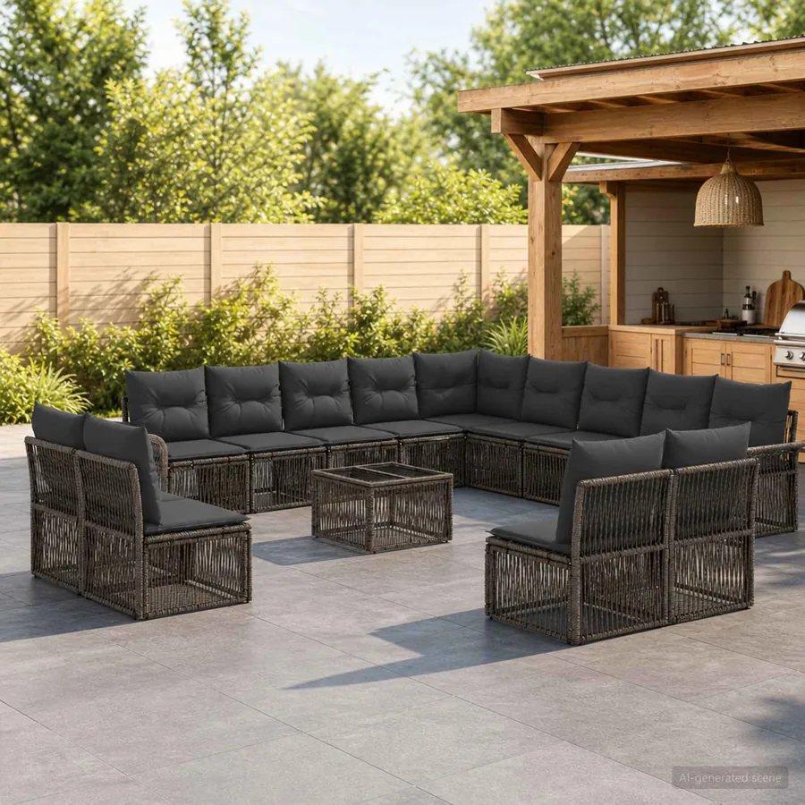 Ensemble de canapé de jardin 14 pcs Gris polyrotin