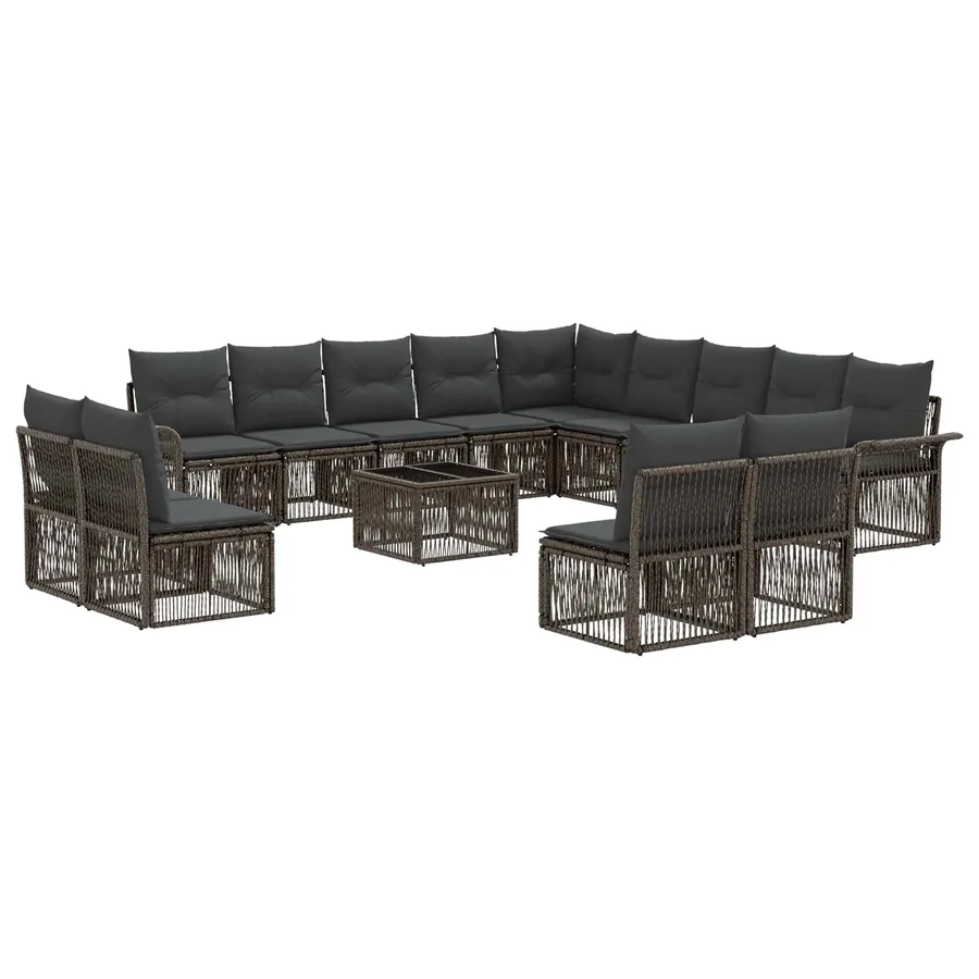 Ensemble de canapé de jardin 14 pcs Gris polyrotin - 2