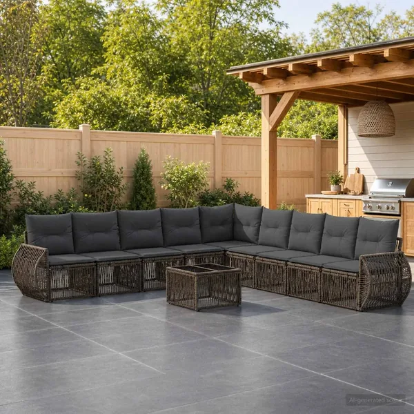 Ensemble de canapé de jardin 10 pcs Gris et Gris foncé