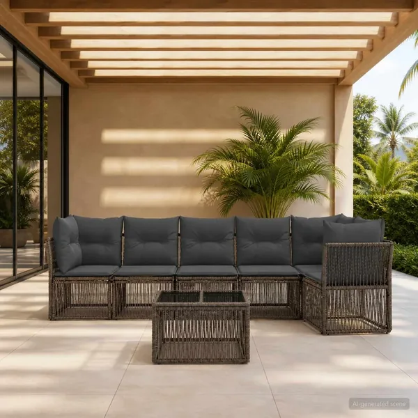 Ensemble de canapé de jardin 7 pcs Gris polyrotin