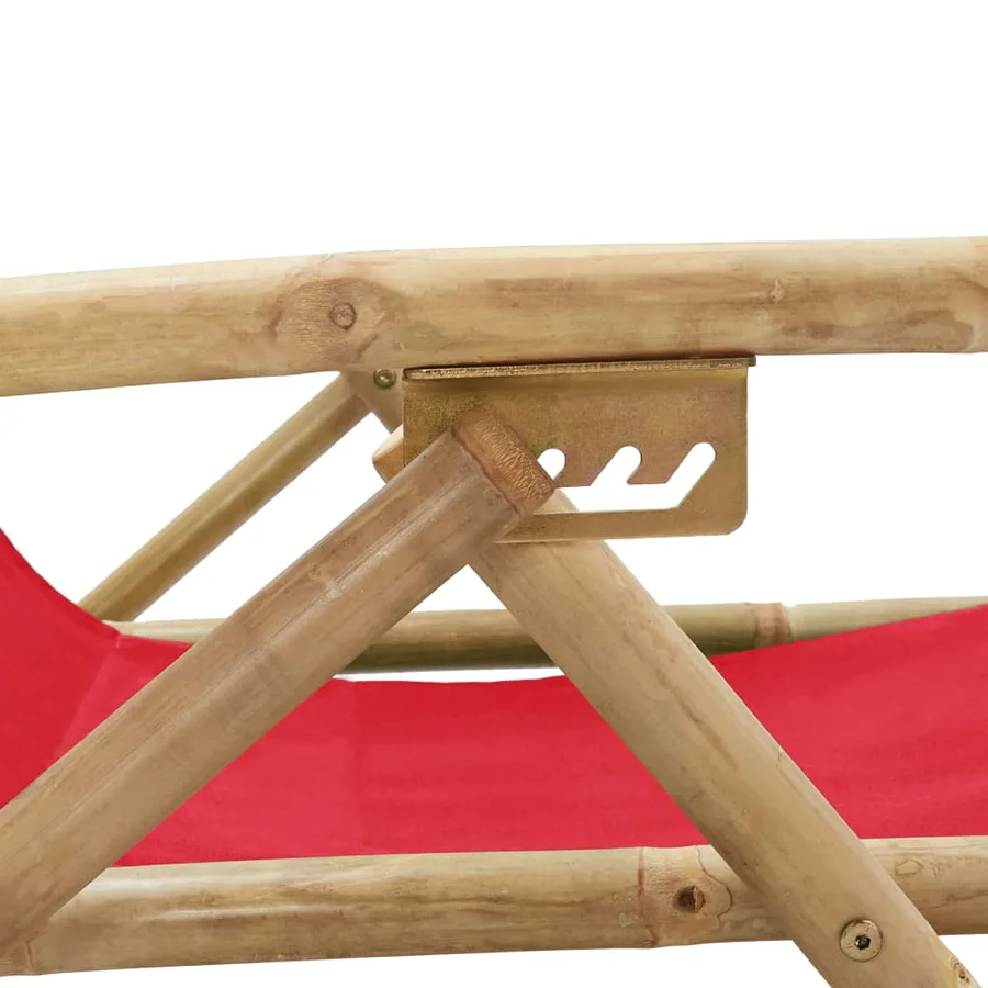 Chaise de relaxation inclinable Rouge Bambou et tissu - 7