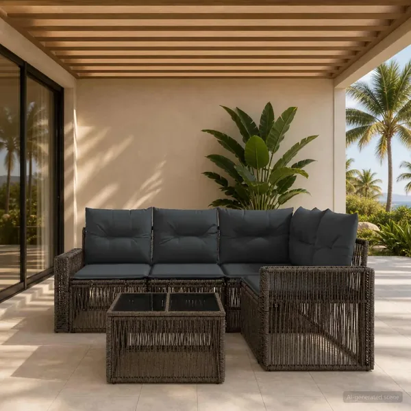 Ensemble de canapé de jardin 5 pcs Gris et Gris foncé polyrotin