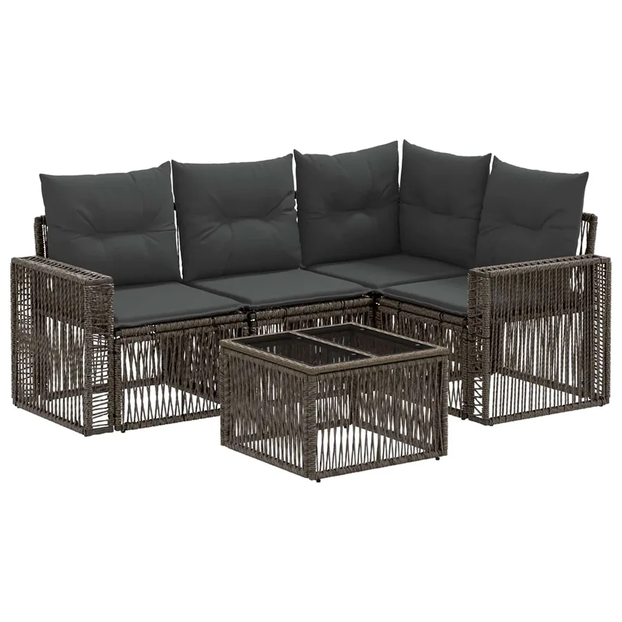 Ensemble de canapé de jardin 5 pcs Gris et Gris foncé polyrotin - 2