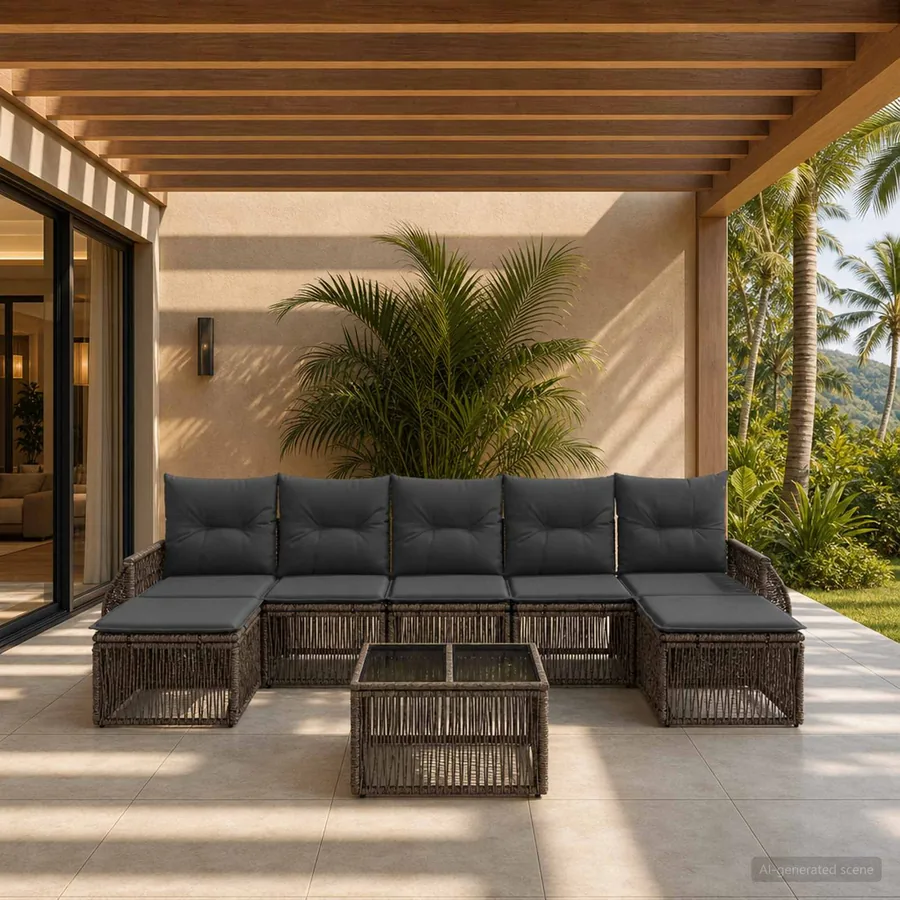 Ensemble de canapé de jardin 8 pcs Gris et Gris foncé polyrotin