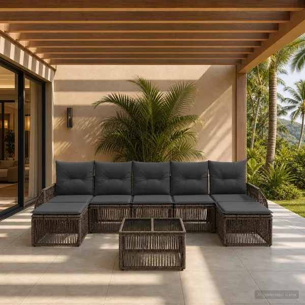 Ensemble de canapé de jardin 8 pcs Gris et Gris foncé polyrotin