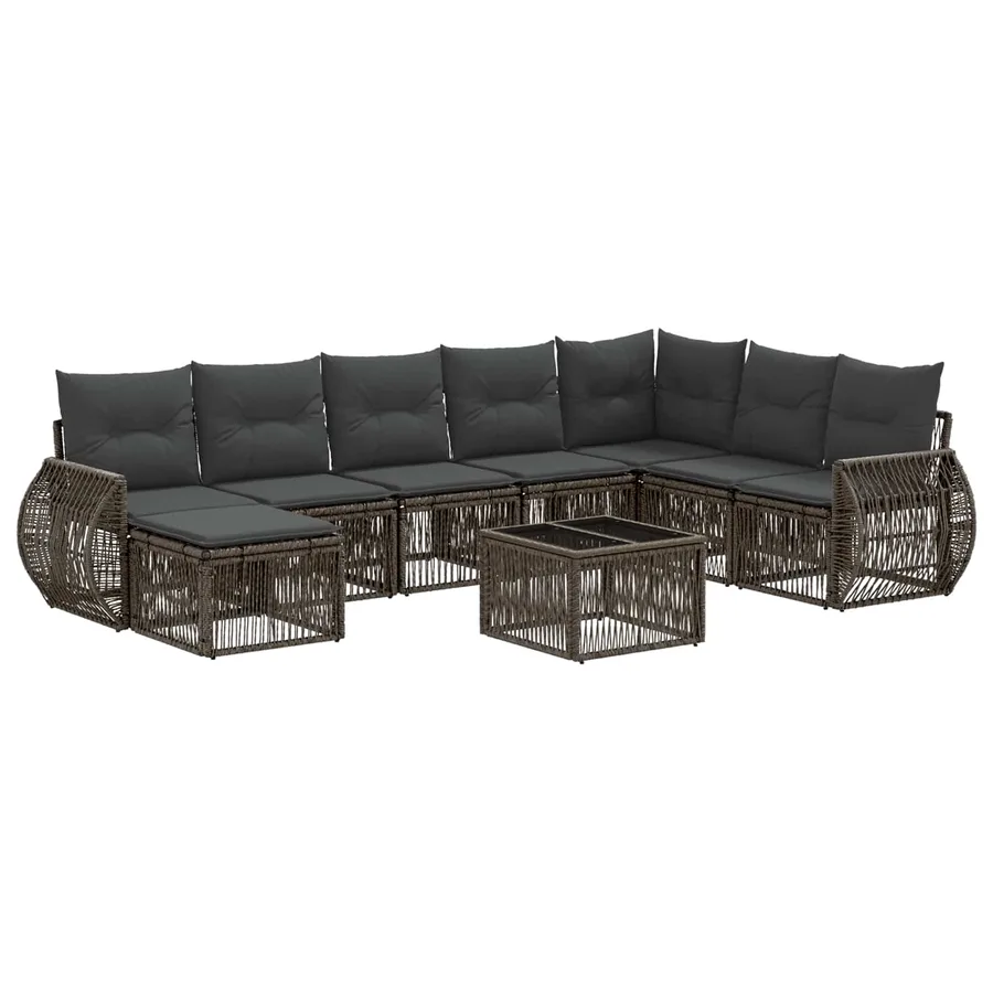 Ensemble de canapé de jardin 9 pcs Gris et Gris foncé polyrotin - 2