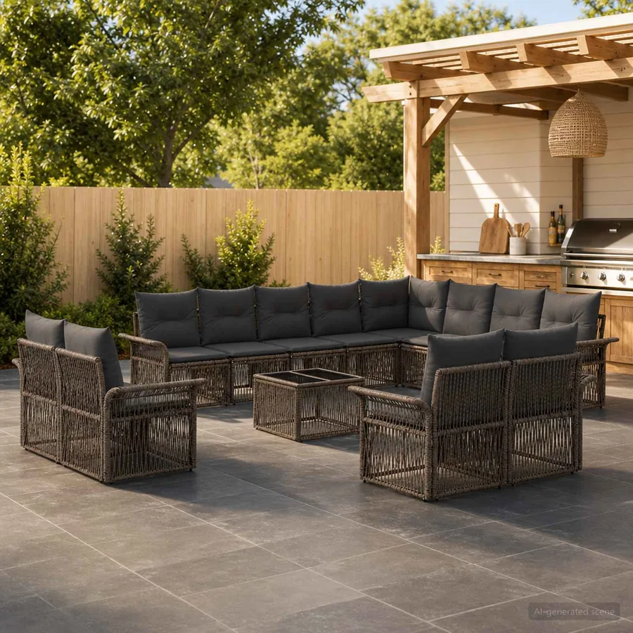 Ensemble de canapé de jardin 13 pcs Gris et Gris foncé