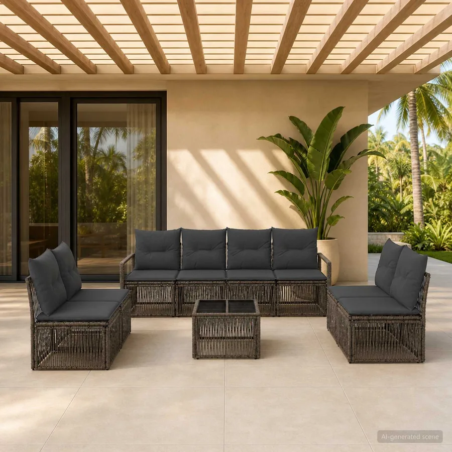 Ensemble de canapé de jardin 9 pcs Gris polyrotin