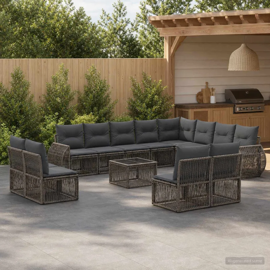 Ensemble de canapé de jardin 13 pcs Gris et Gris foncé