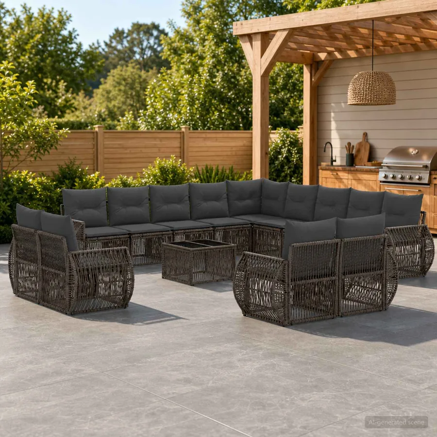 Ensemble de canapé de jardin 14 pcs Gris et Gris foncé