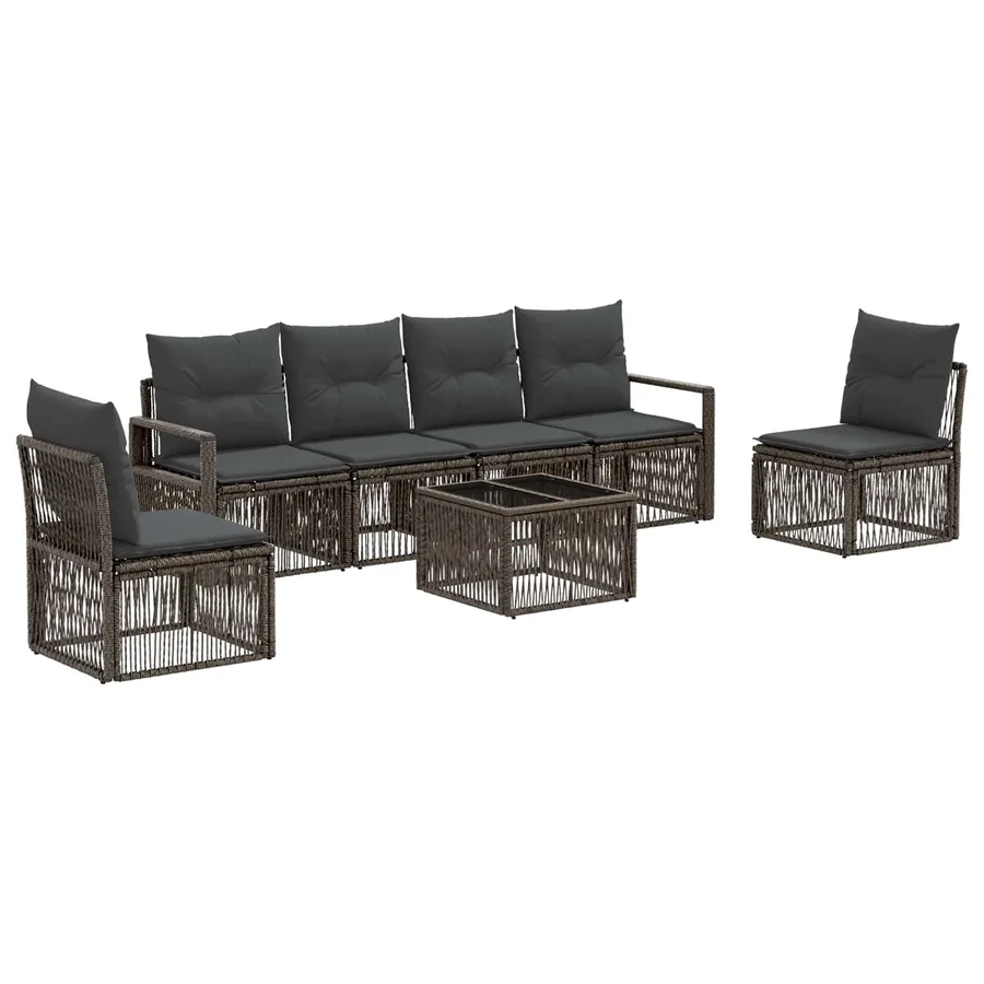 Ensemble de canapé de jardin 7 pcs Gris polyrotin - 2