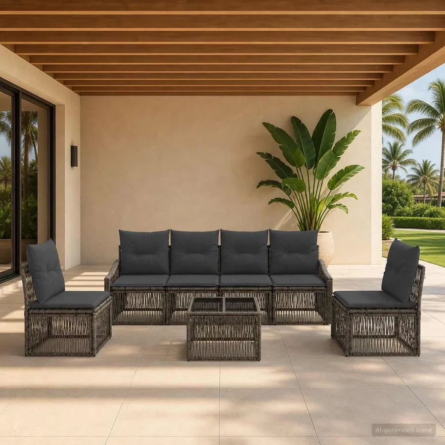 Ensemble de canapé de jardin 7 pcs Gris polyrotin