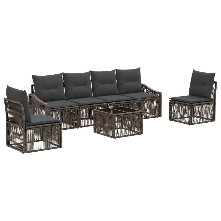 Ensemble de canapé de jardin 7 pcs Gris polyrotin - 2