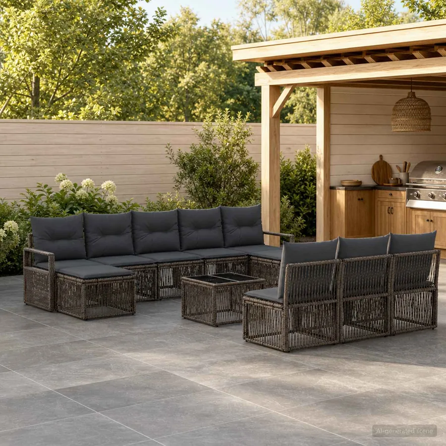 Ensemble de canapé de jardin 11 pcs Gris polyrotin