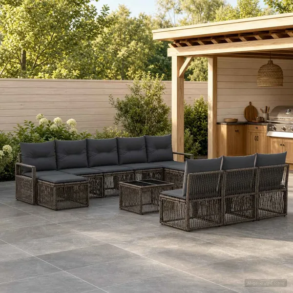 Ensemble de canapé de jardin 11 pcs Gris polyrotin