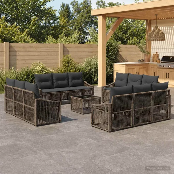 Ensemble de canapé de jardin 13 pcs Gris polyrotin