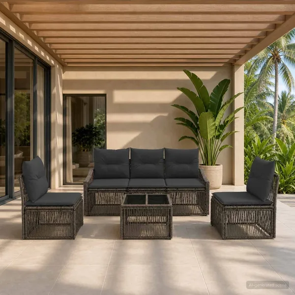 Ensemble de canapé de jardin 6 pcs Gris polyrotin