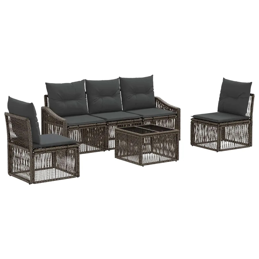 Ensemble de canapé de jardin 6 pcs Gris polyrotin - 2