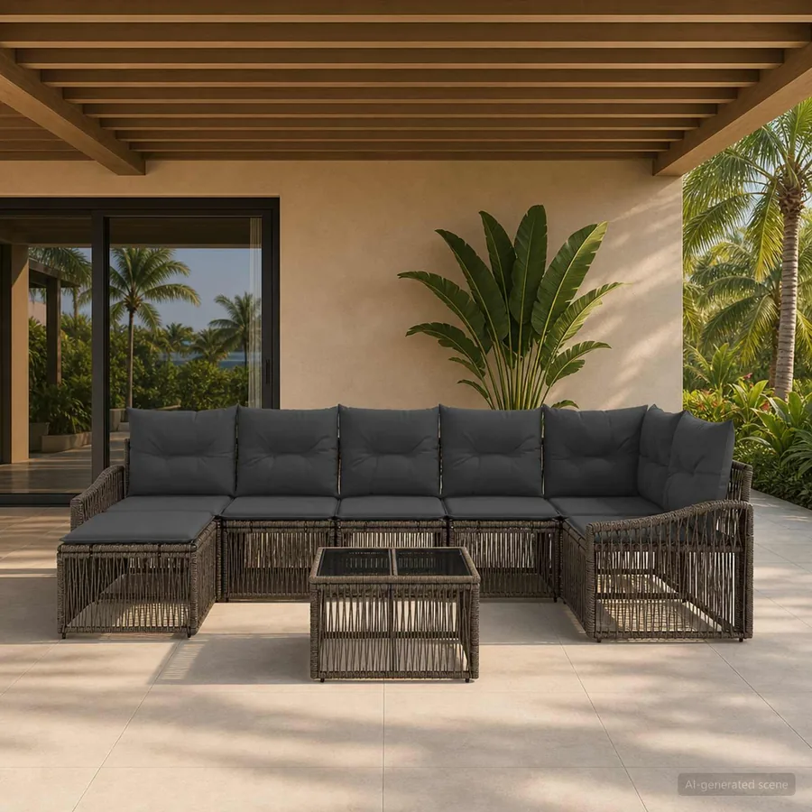Ensemble de canapé de jardin 8 pcs Gris polyrotin