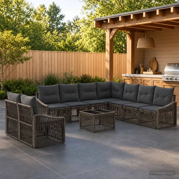 Ensemble de canapé de jardin 10 pcs Gris polyrotin