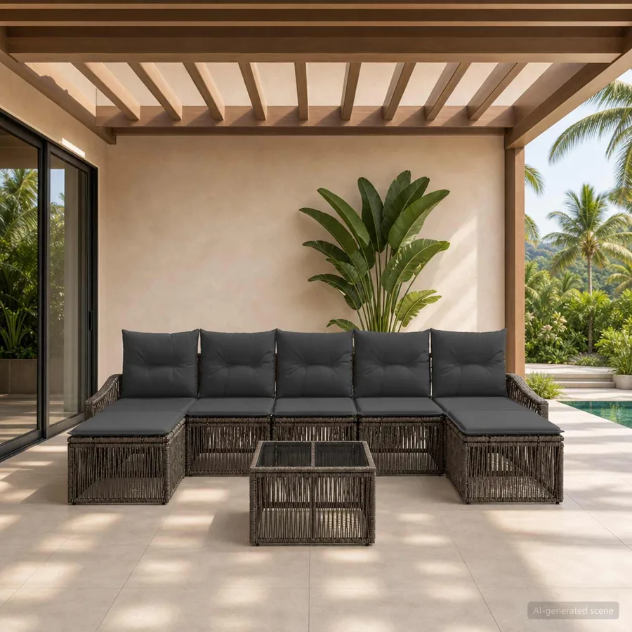 Ensemble de canapé de jardin 8 pcs Gris polyrotin