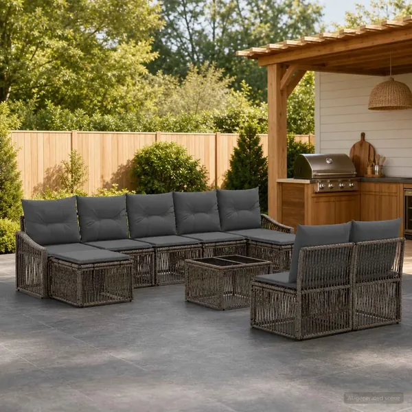 Ensemble de canapé de jardin 10 pcs Gris polyrotin