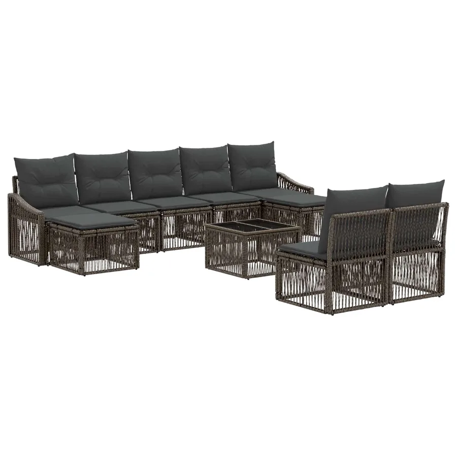 Ensemble de canapé de jardin 10 pcs Gris polyrotin - 2