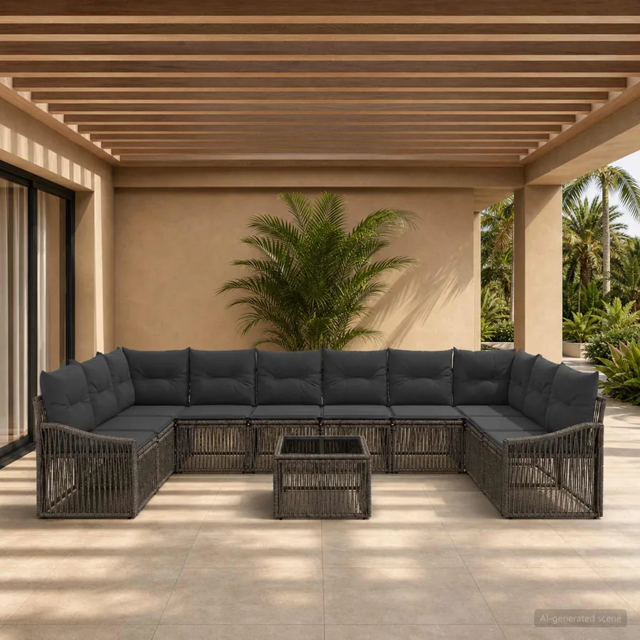 Ensemble de canapé de jardin 11 pcs Gris polyrotin
